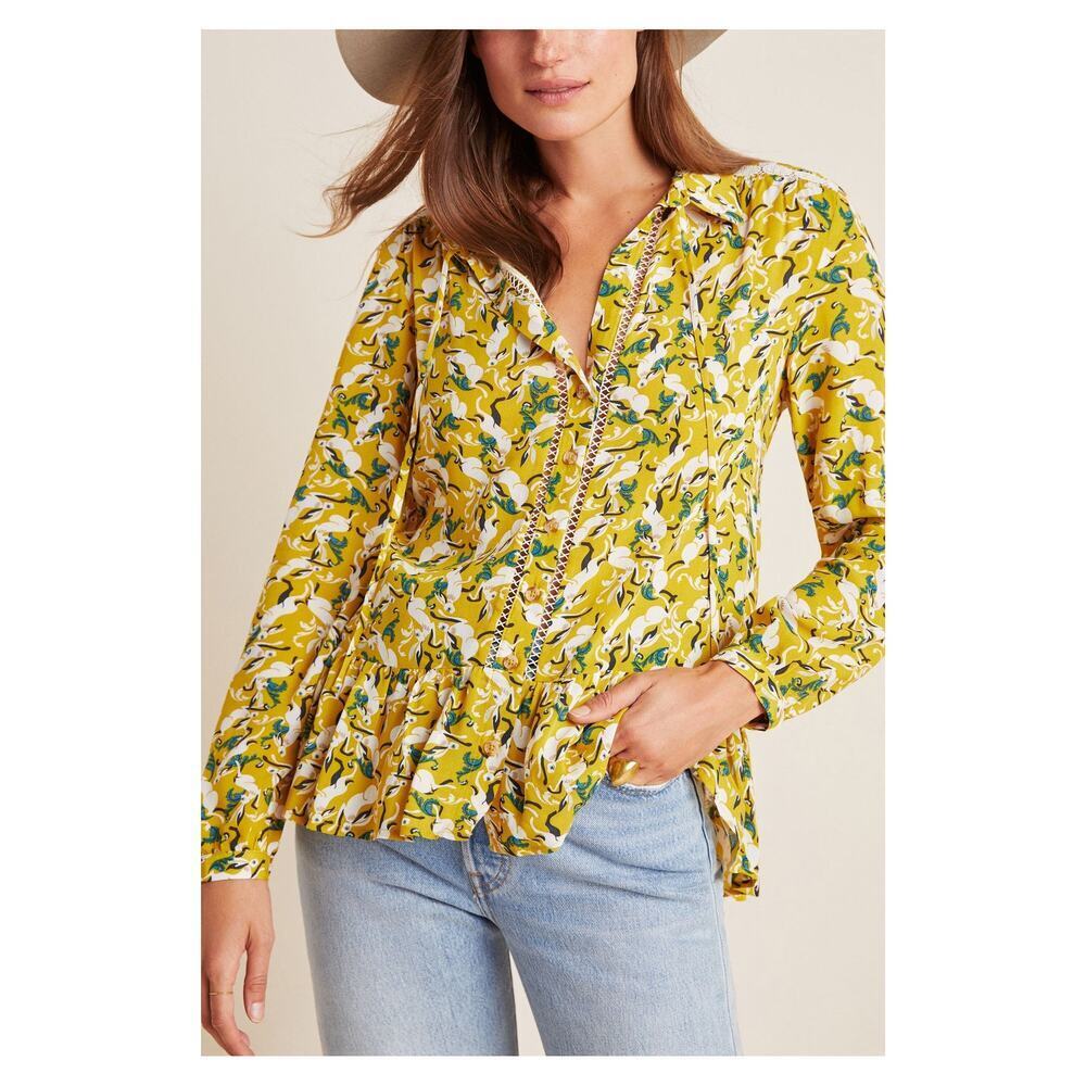 Maeve Anthropologie Rabbit Print Peasant Blouse Size 4